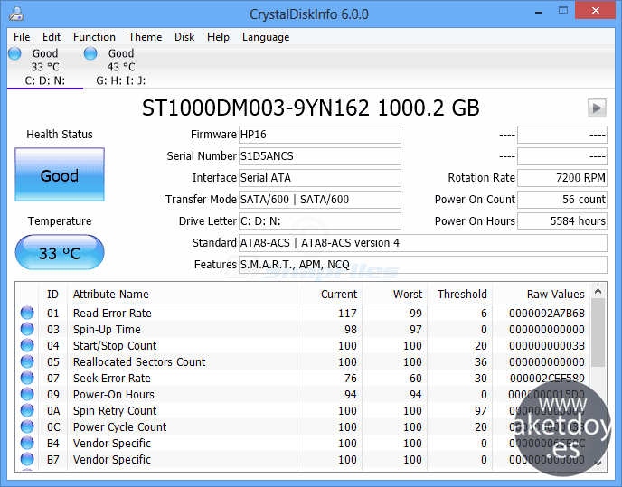 Test de discos duros con CrystalDiskInfo