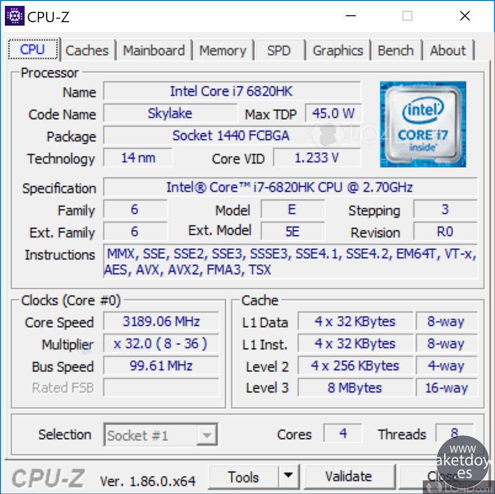 Análisis de CPU con CPU-Z