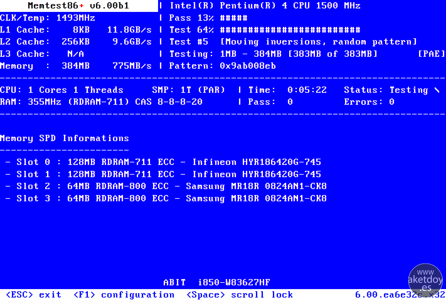 Testing hardware para memorias Memtest86+