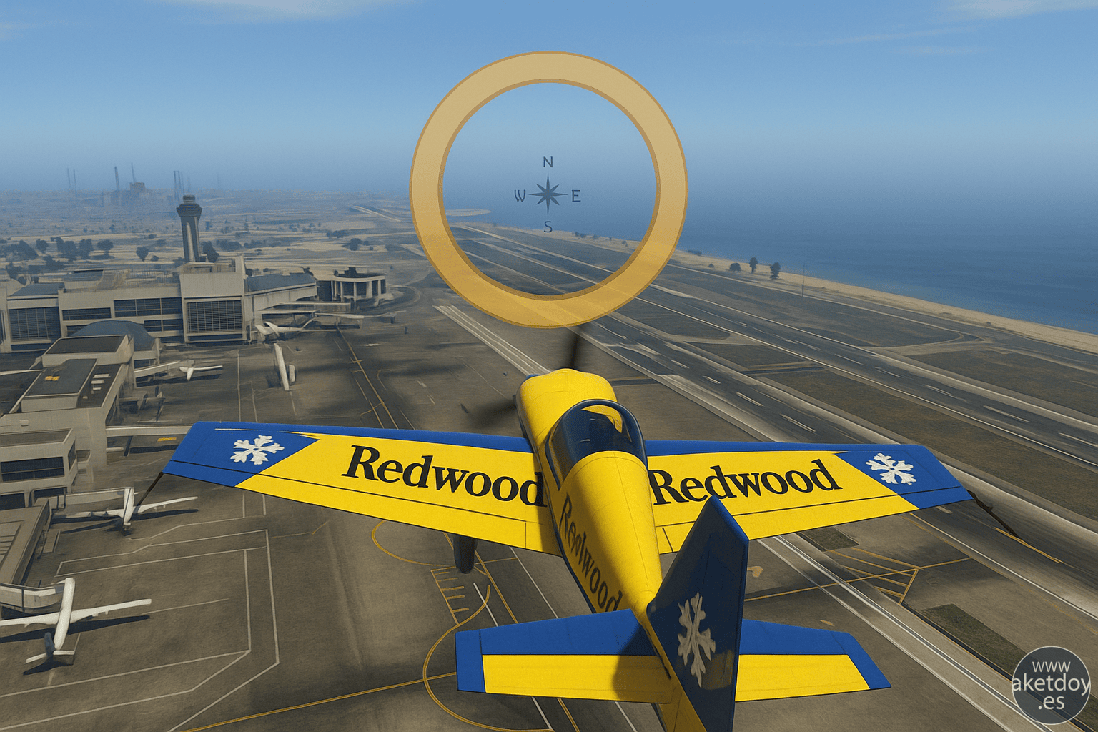 Avión Mallard en Los Santos International Airport durante la misión Rizando el rizo