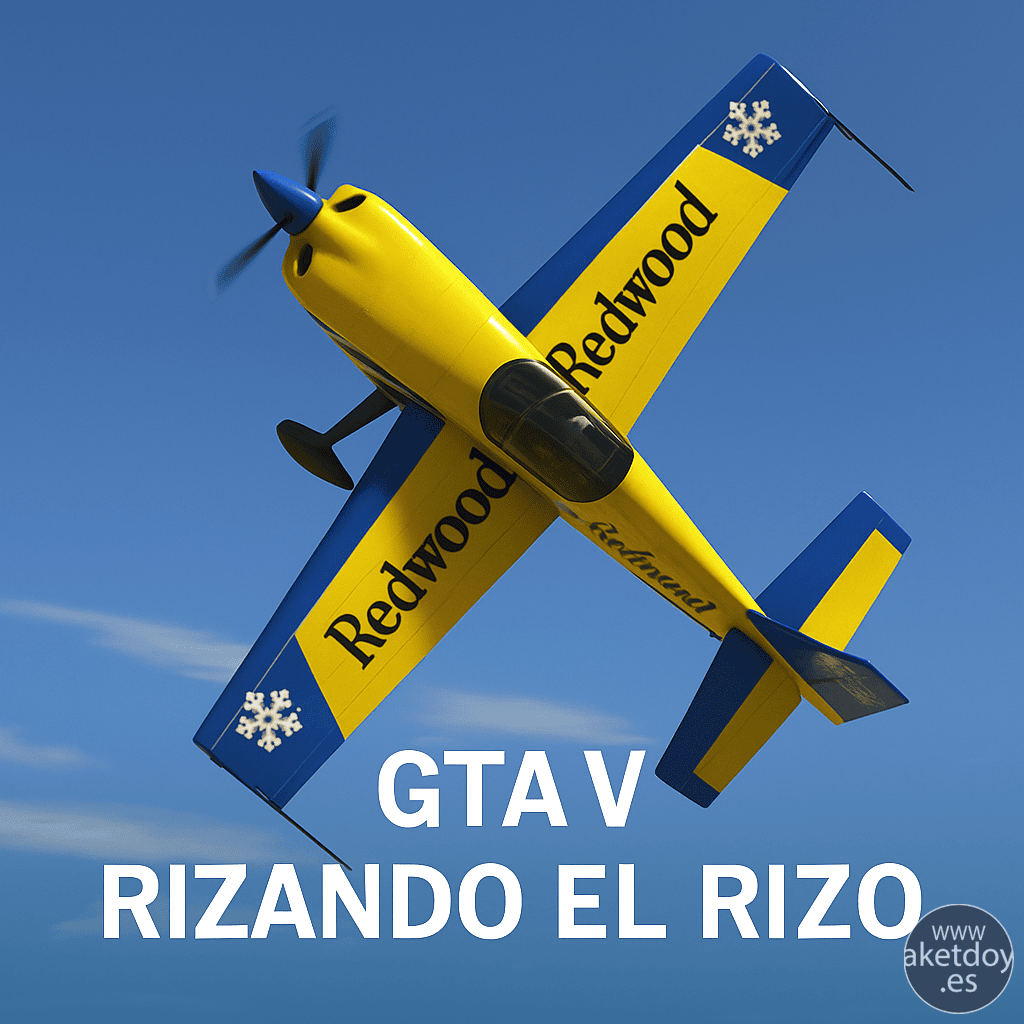 Avión acrobático Mallard amarillo y azul realizando la misión Rizando el rizo en GTA V