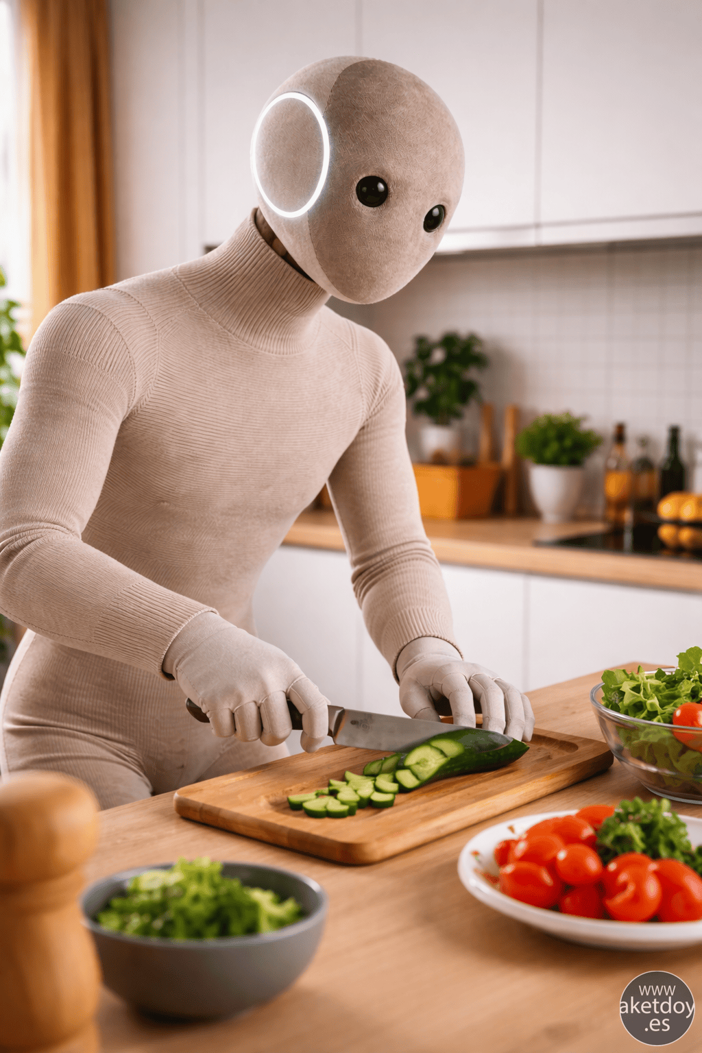 Neo en la cocina realizando una tarea doméstica