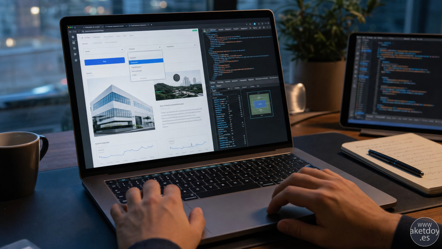 Portátil con pruebas de interfaz web modernas, controles de formulario y paneles de validación en un entorno de trabajo tecnológico realista Portátil con pruebas de interfaz web modernas, controles de formulario y paneles de validación en un entorno de trabajo tecnológico realista