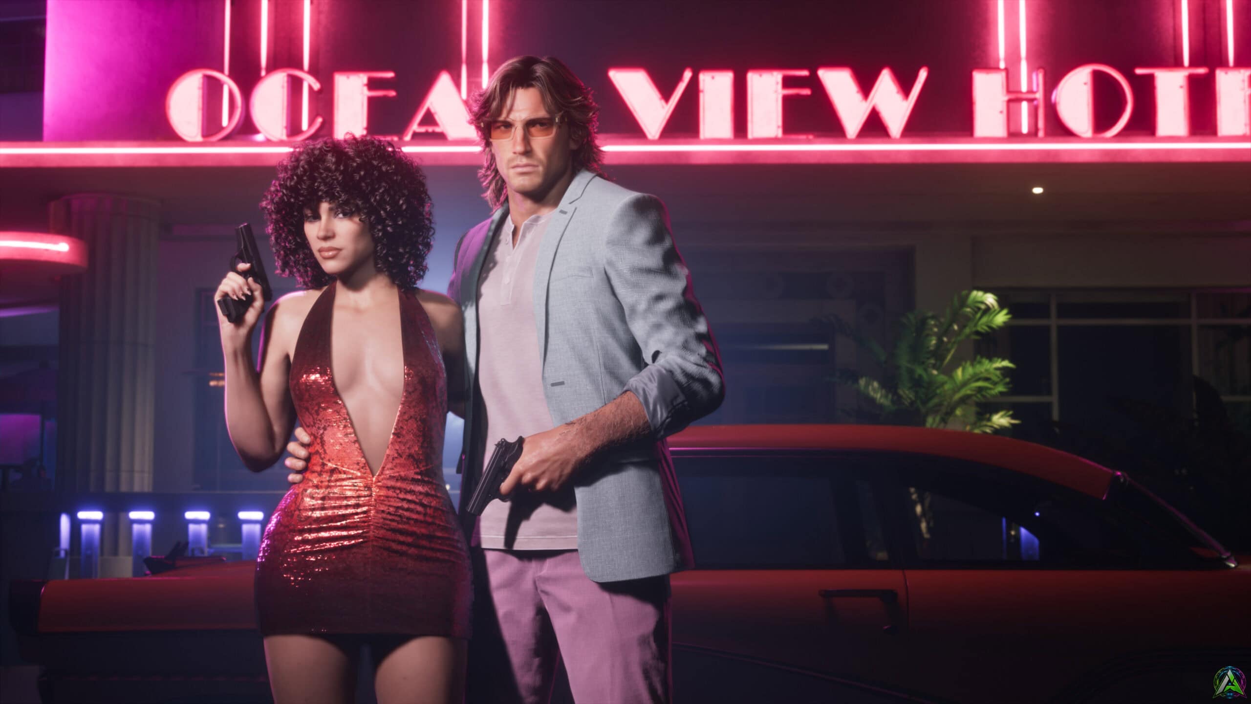 Jason y Lucia frente al Ocean View Hotel en una imagen oficial de GTA VI Jason y Lucia frente al Ocean View Hotel en una imagen oficial de GTA VI