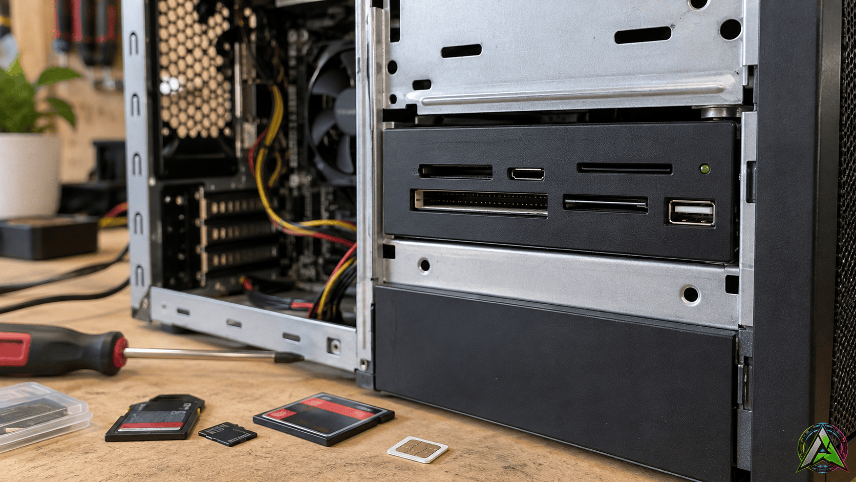 Lector interno de tarjetas instalado en una bahía frontal de PC