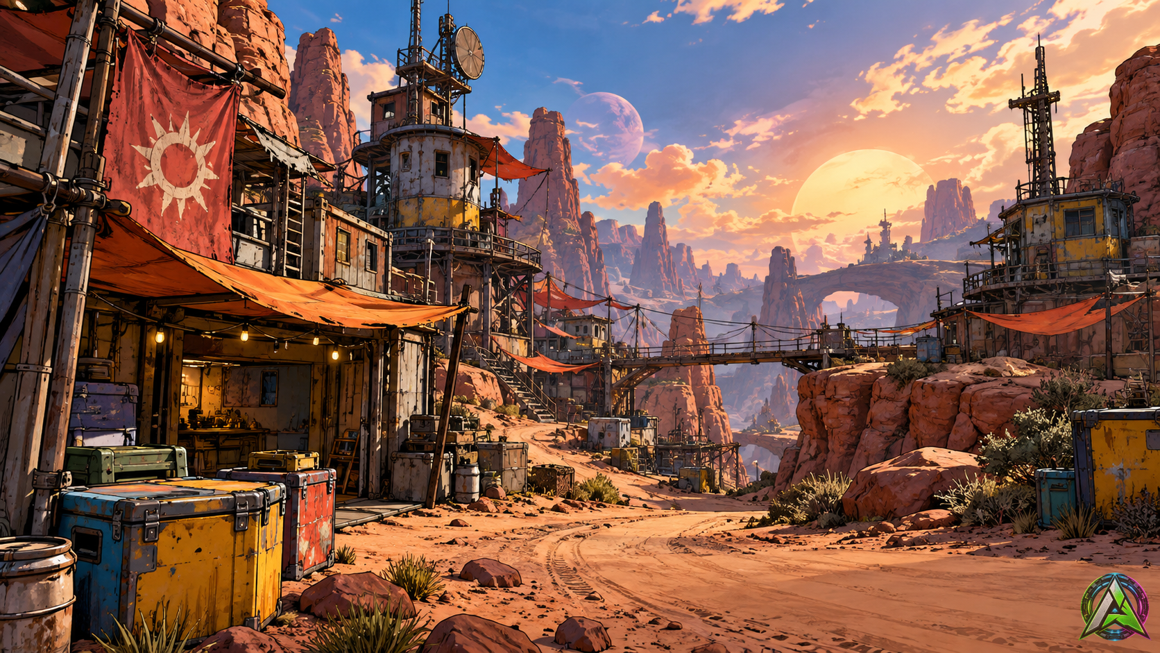 Escenario desértico de ciencia ficción para análisis retro de Borderlands 2