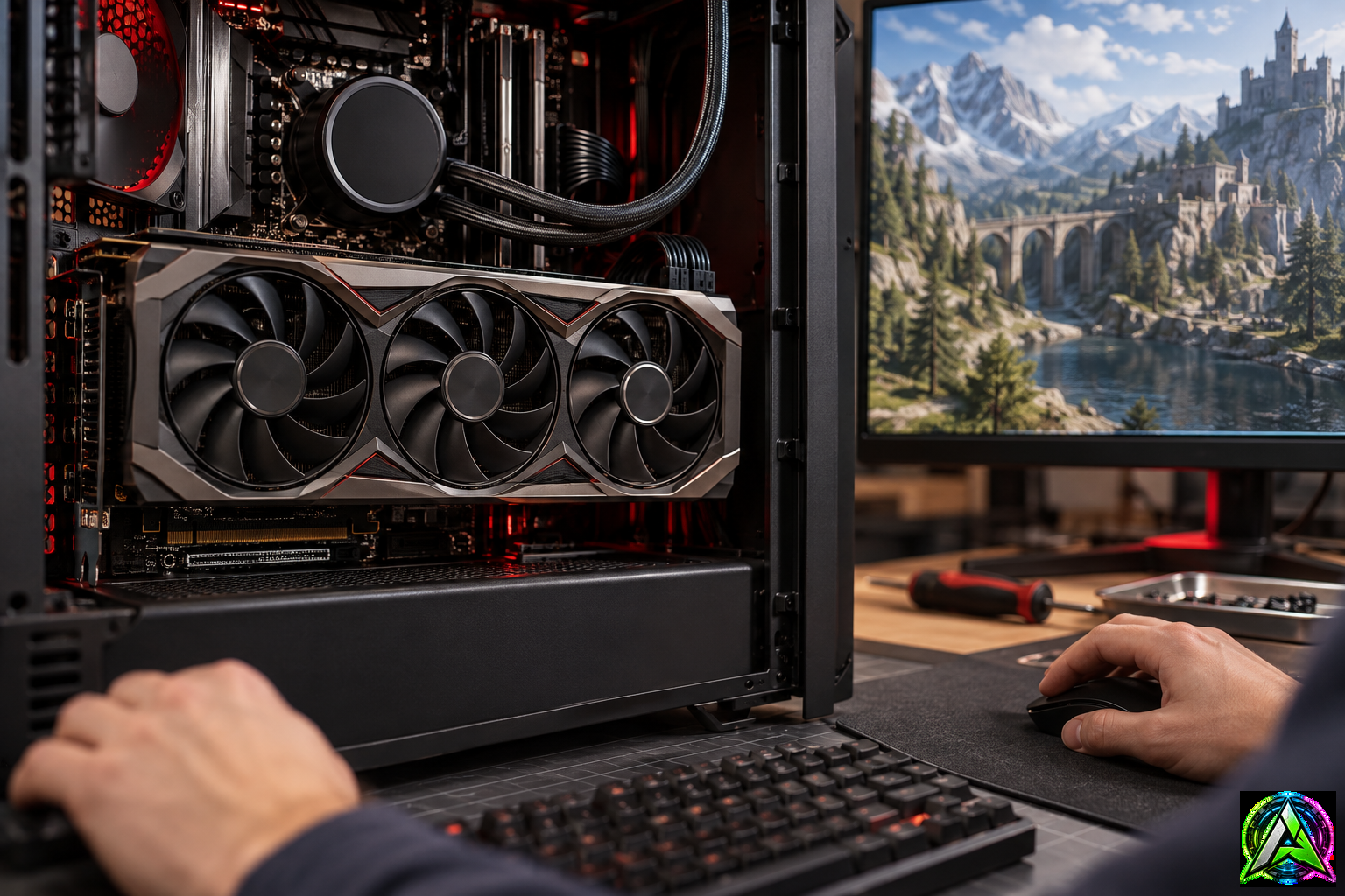 Tarjeta gráfica de un PC preparada para probar AMD FSR Upscaling 4.1